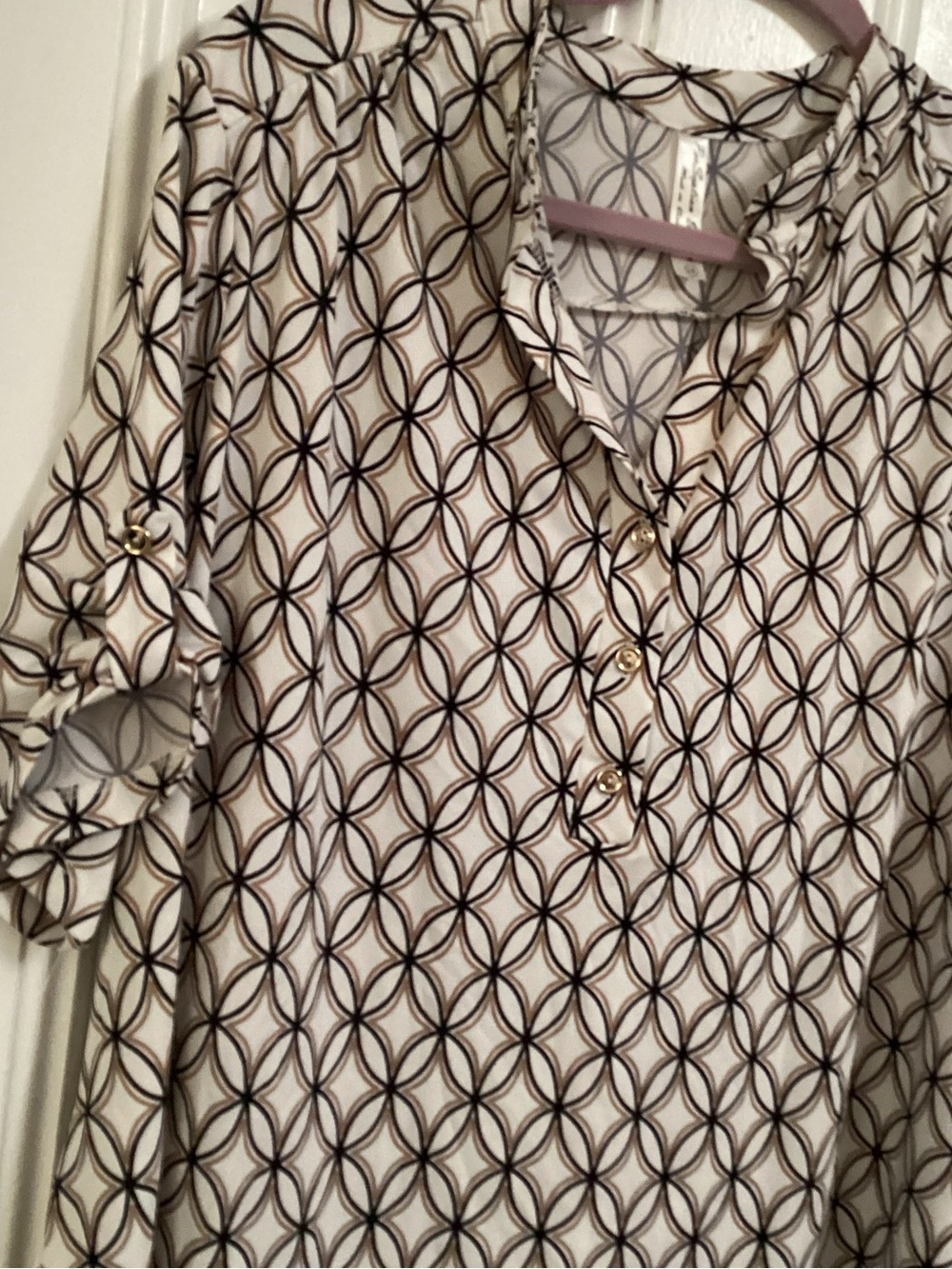 Perseption Cream Blouse with Black Geometric Print - Picture 3 of 4